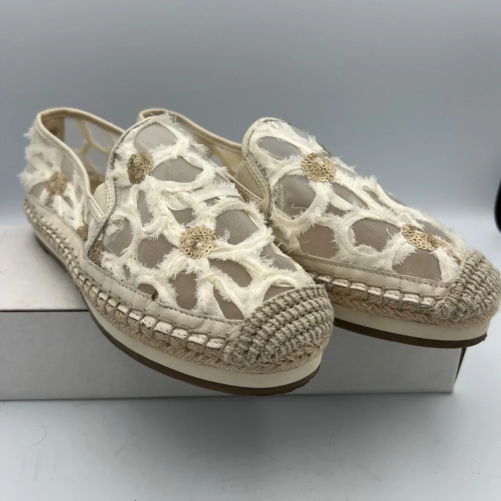 NEW Botkier Sara Lace New York Espadrille Platform Flat Pink Womens Size 7.5M
